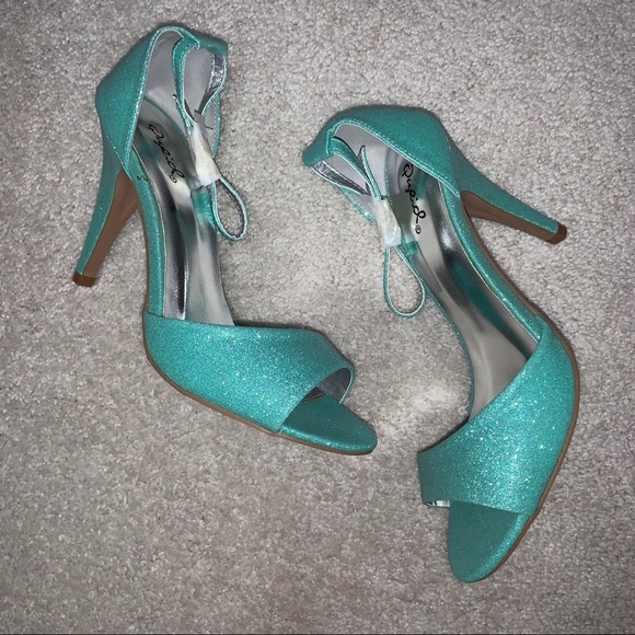Qupid Mint Glitter Stiletto Heels - Picture 3 of 12